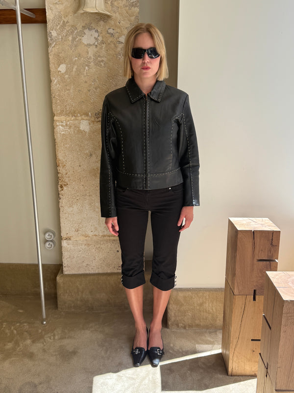 Veste en cuir noir