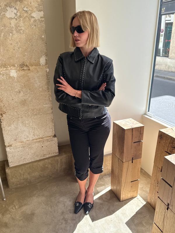 Veste en cuir noir