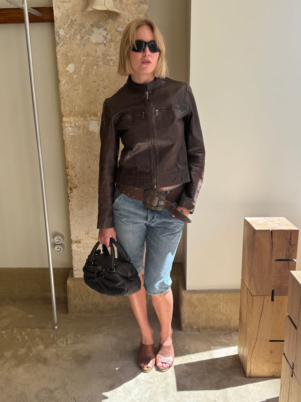 Veste en cuir marron