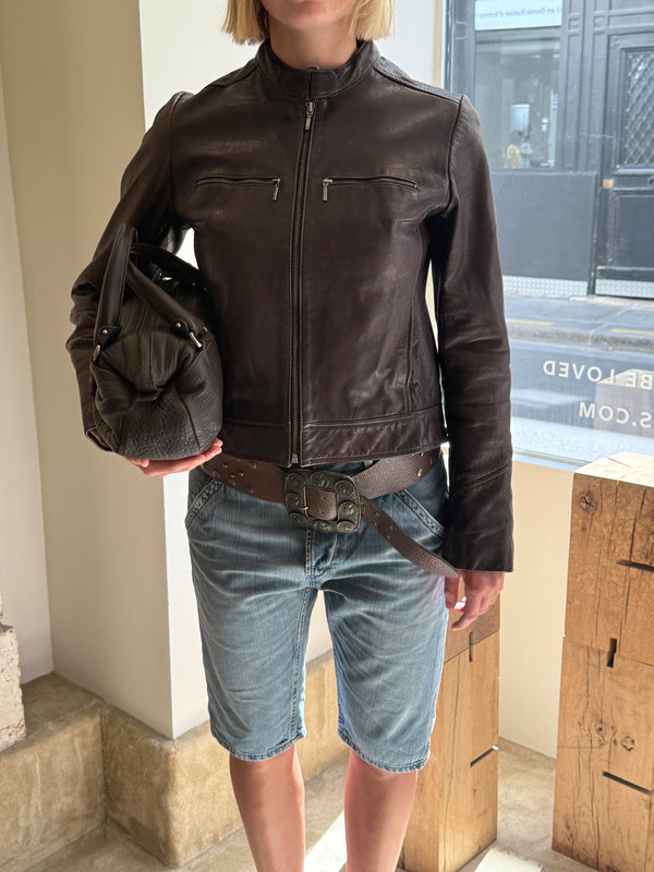 Veste en cuir marron