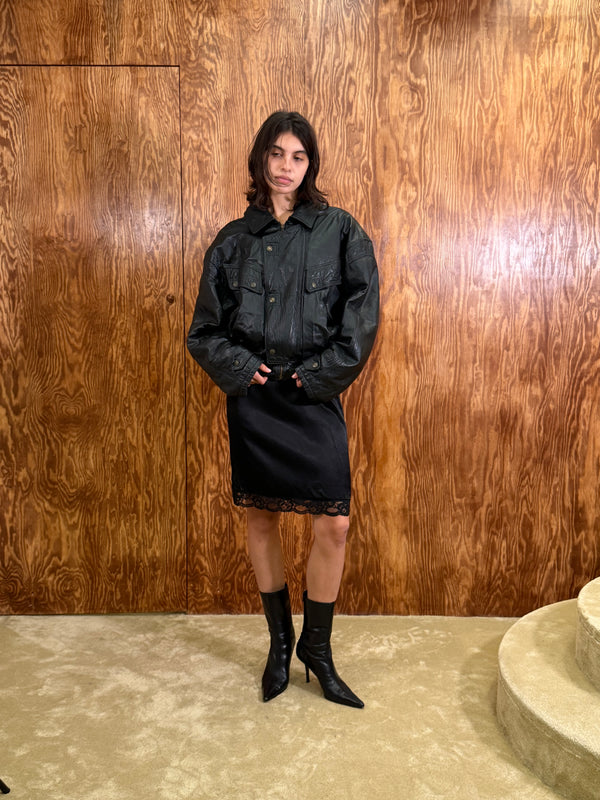 Black Leather Bomber Jacket