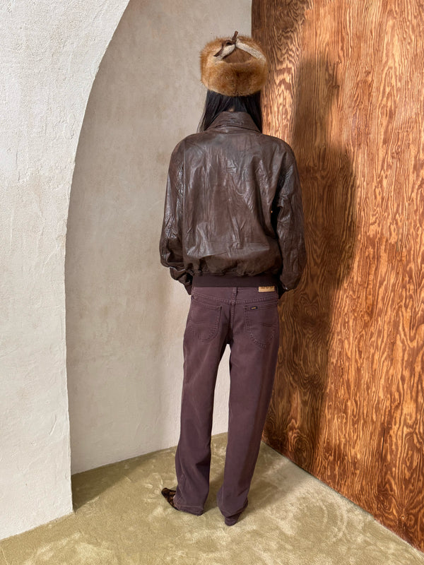 Brown Cotton Straight-Leg Jeans