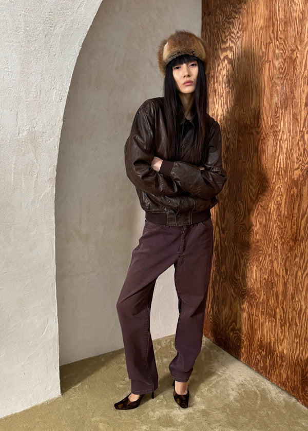 Brown Cotton Straight-Leg Jeans