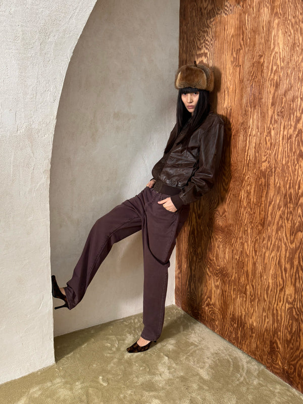 Brown Cotton Straight-Leg Jeans