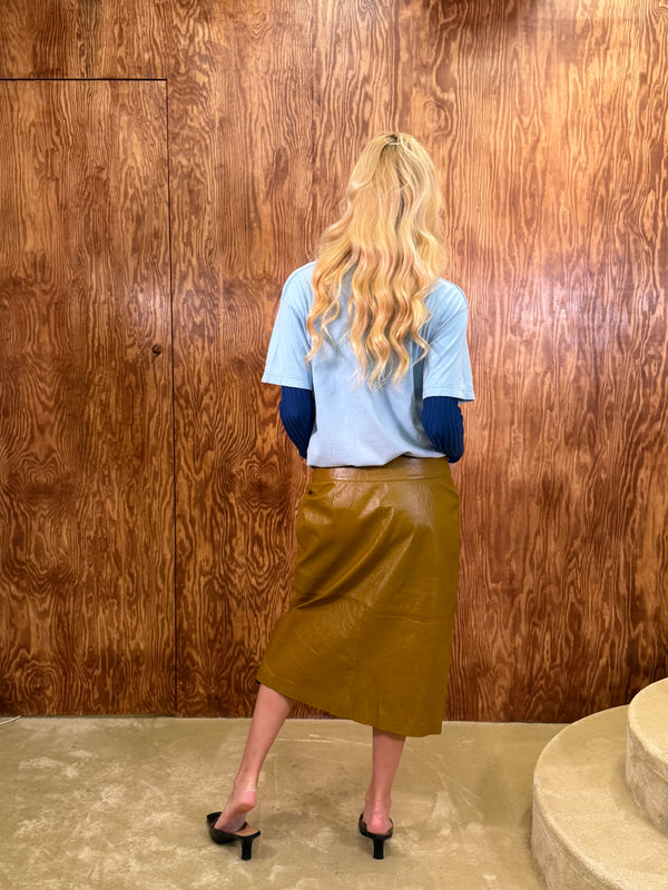Olive Leather Midi Skirt