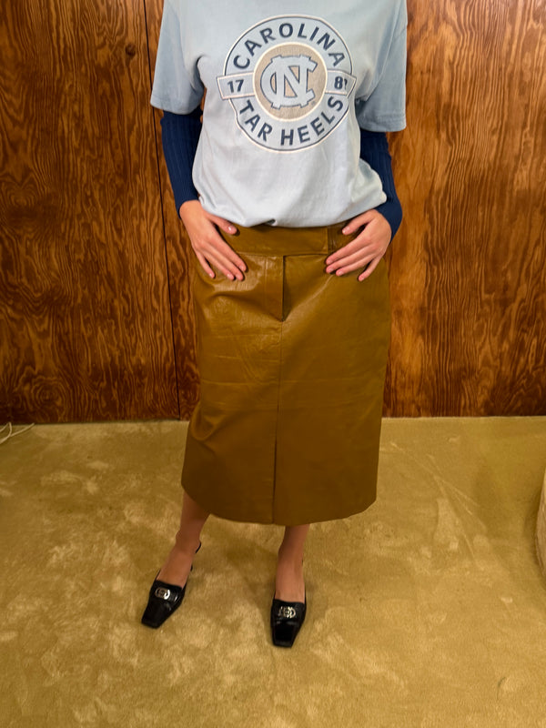 Olive Leather Midi Skirt