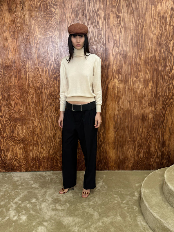 Black tailored wide-leg trousers