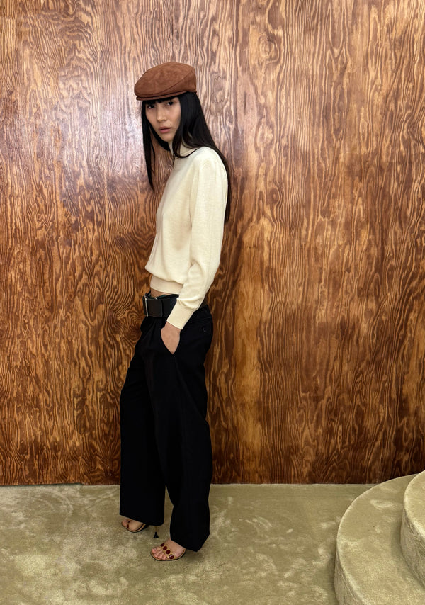Black tailored wide-leg trousers