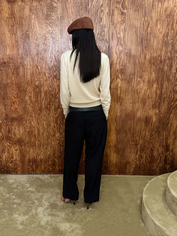 Black tailored wide-leg trousers