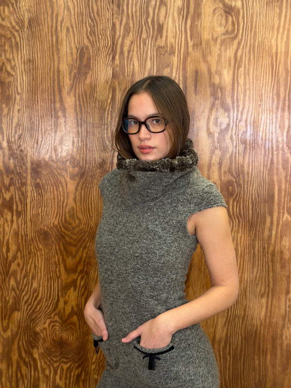 Knit Dress With Fur Collar