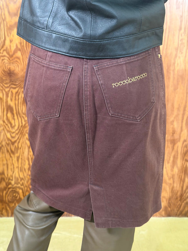 Roccobarocco Brown Denim Midi Skirt