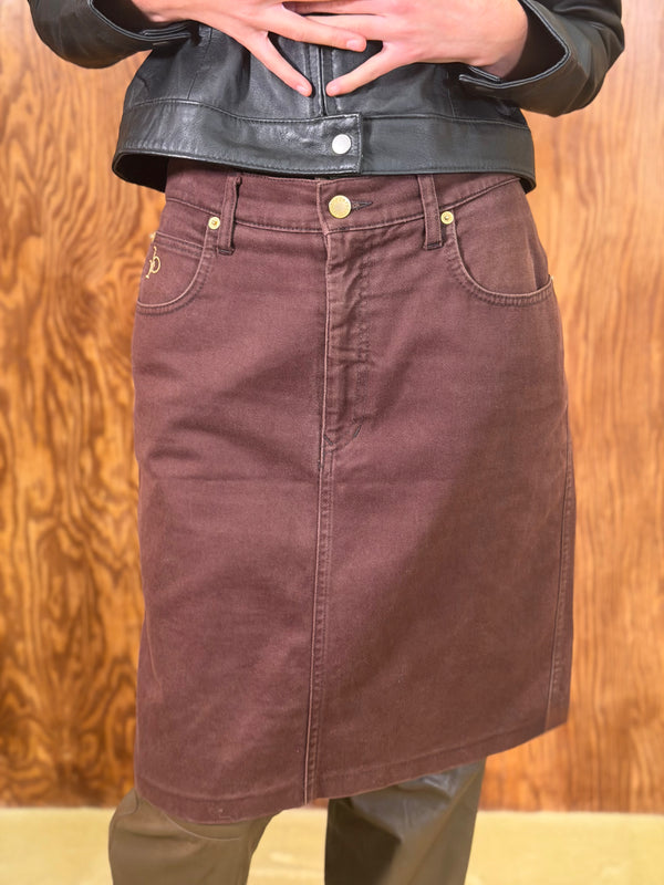 Roccobarocco Brown Denim Midi Skirt