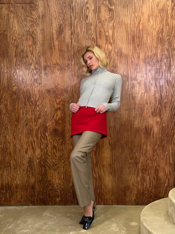 Grey Ribbed Zip Sweater