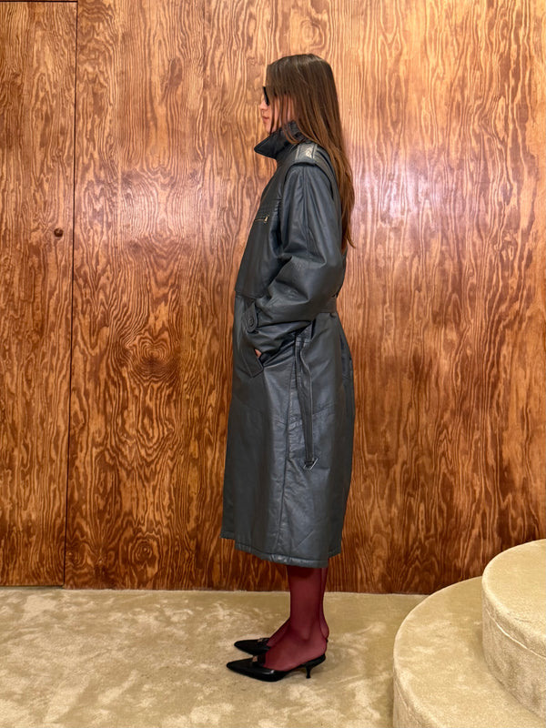 Grey Leather Trench