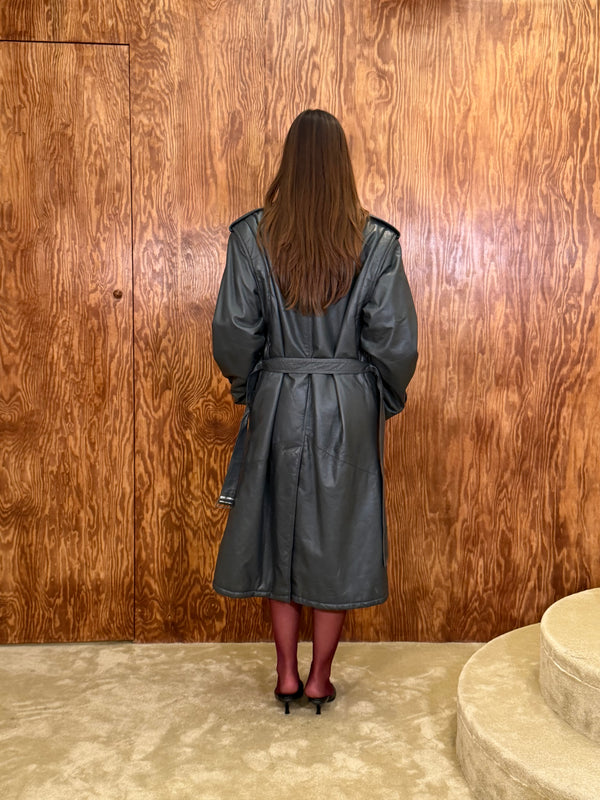 Grey Leather Trench