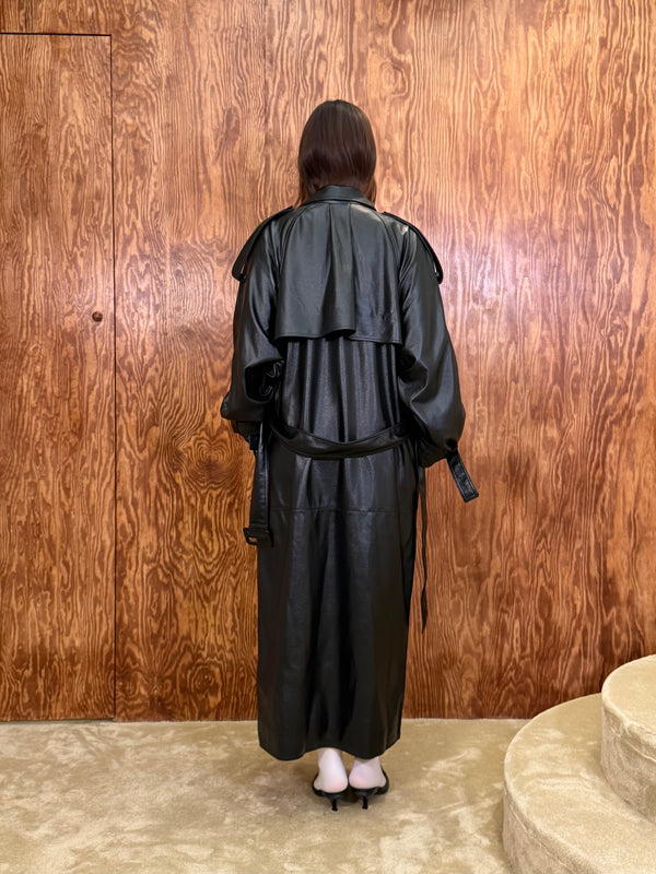 Black Simili Cuir Trench Materiels