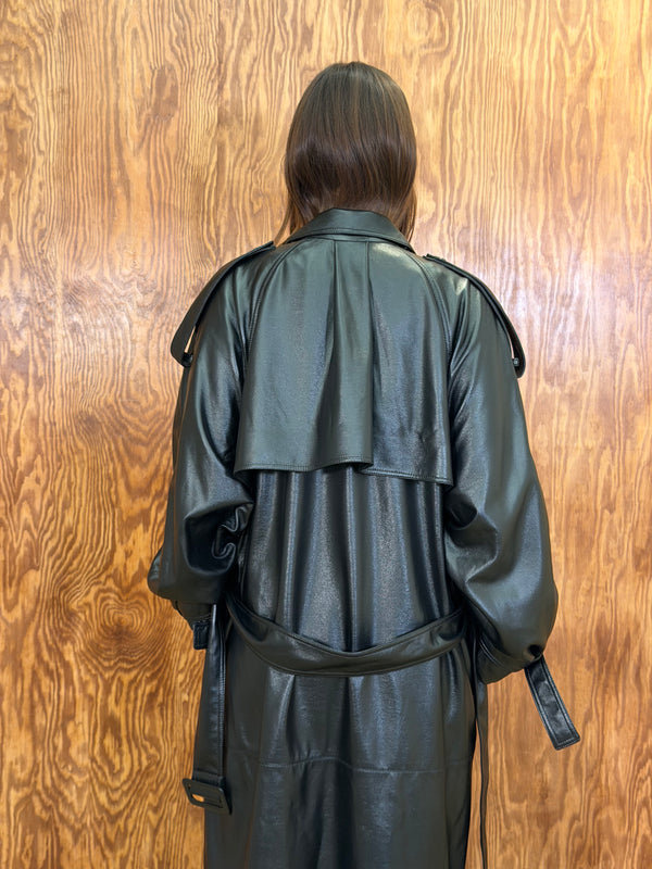 Black Simili Cuir Trench Materiels