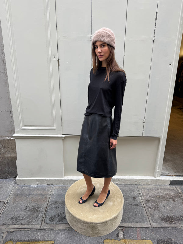 Leather midi skirt