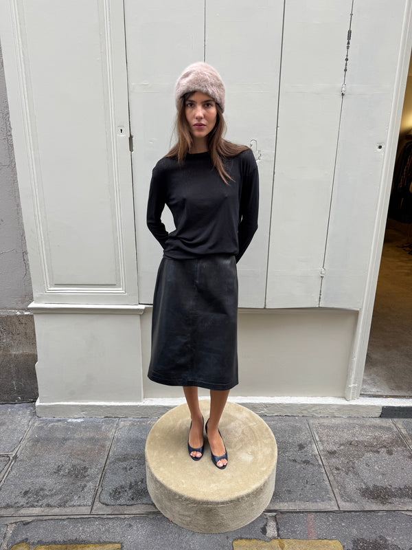 Leather midi skirt