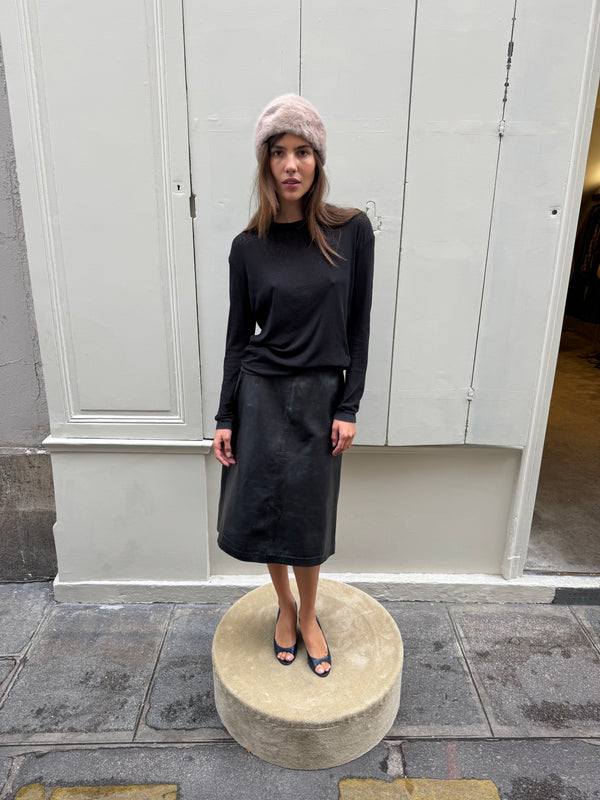 Leather midi skirt