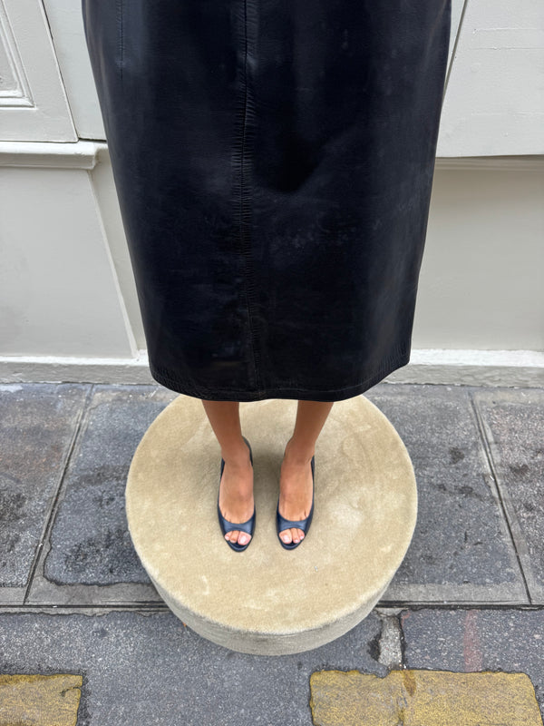 Leather midi skirt
