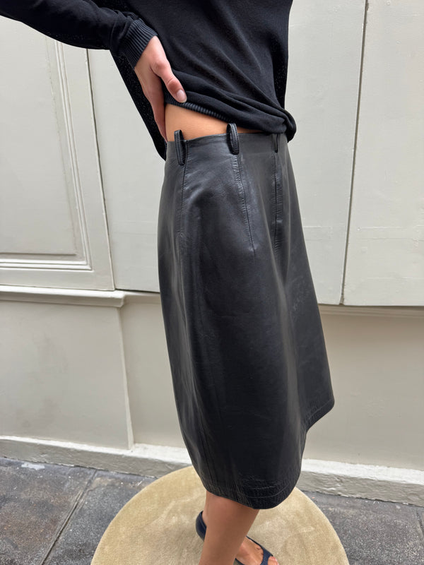 Leather midi skirt