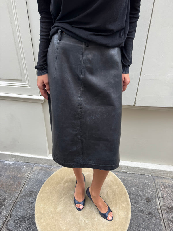 Leather midi skirt