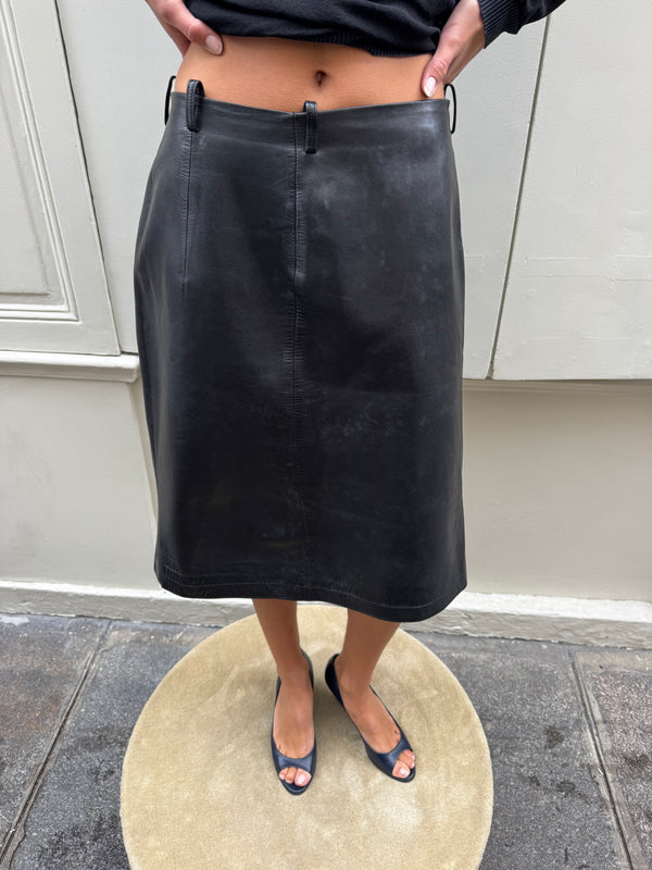 Leather midi skirt