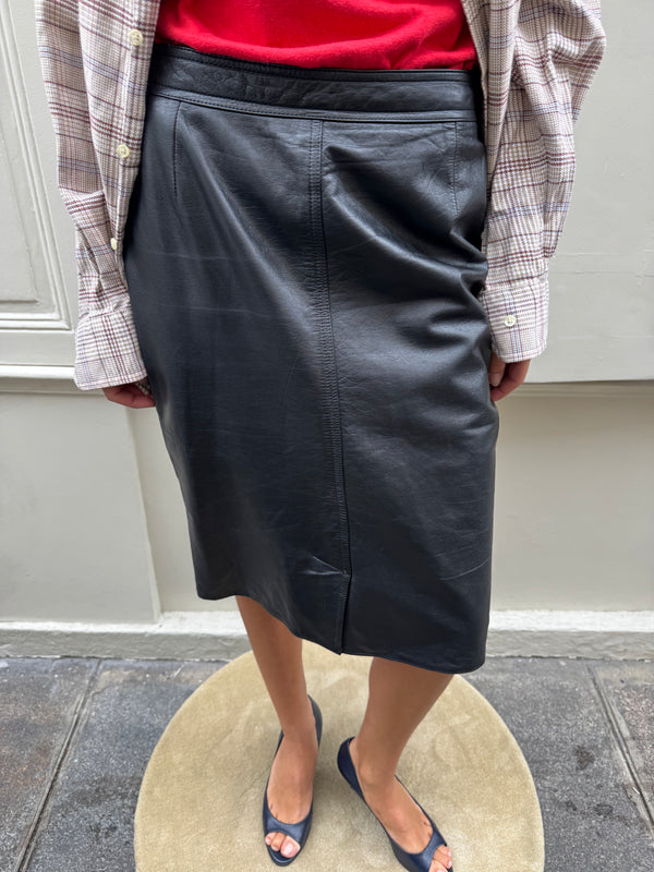 Leather midi skirt