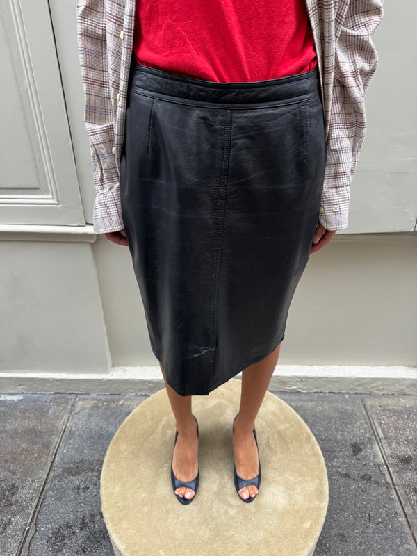 Leather midi skirt