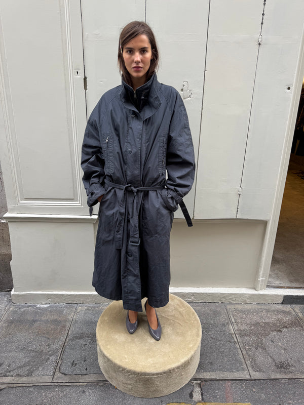 Oversized dark grey trench coat