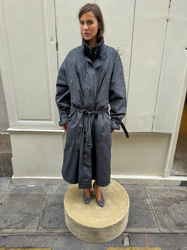Oversized dark grey trench coat