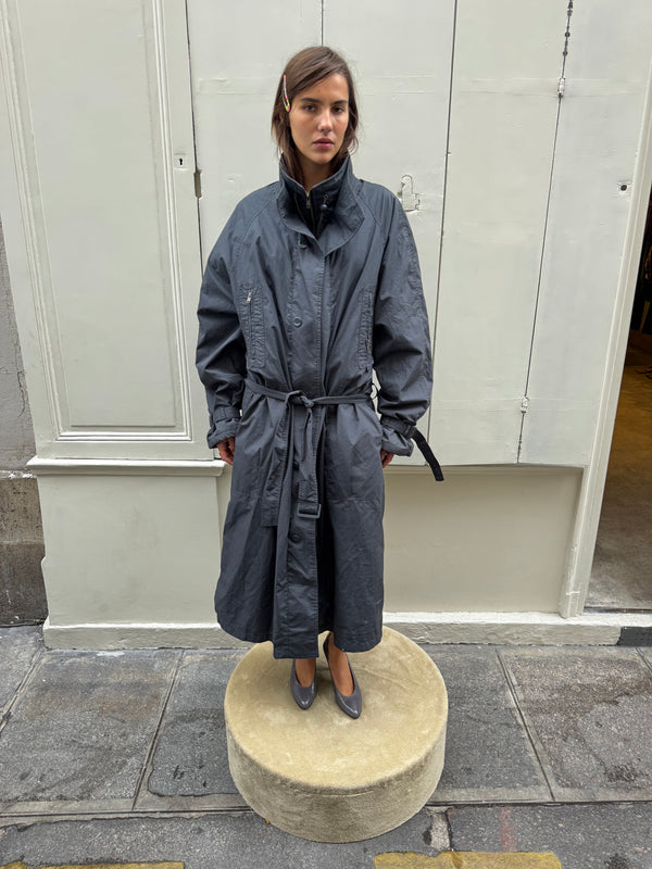 Oversized dark grey trench coat