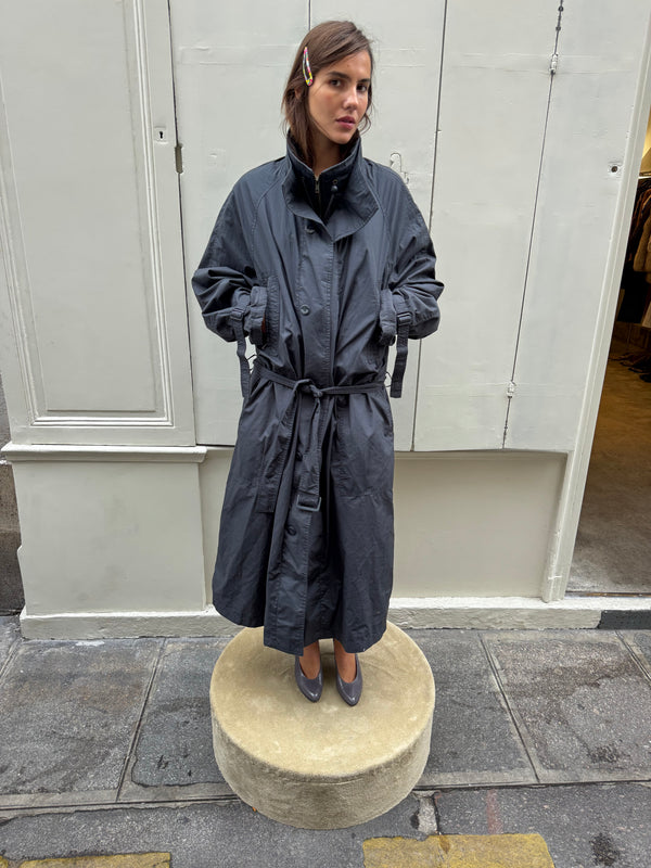Oversized dark grey trench coat