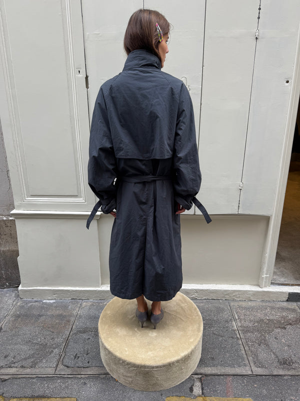 Oversized dark grey trench coat