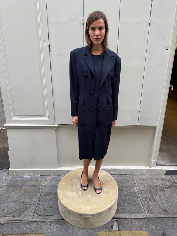 Navy blue wool dress coat