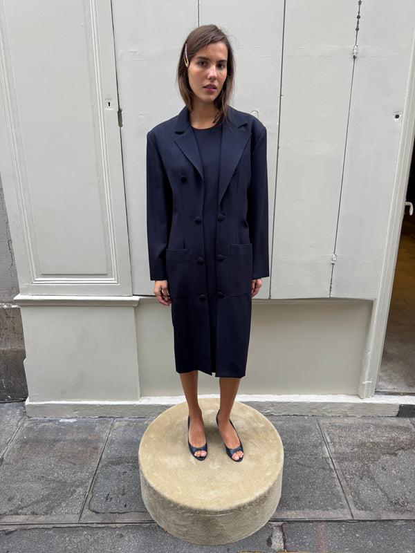 Navy blue wool dress coat