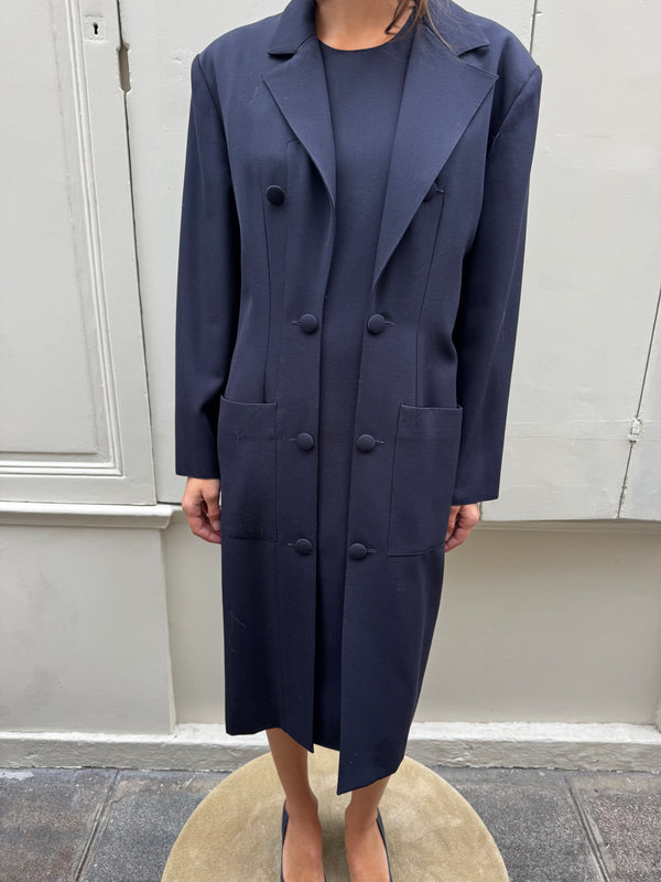 Navy blue wool dress coat