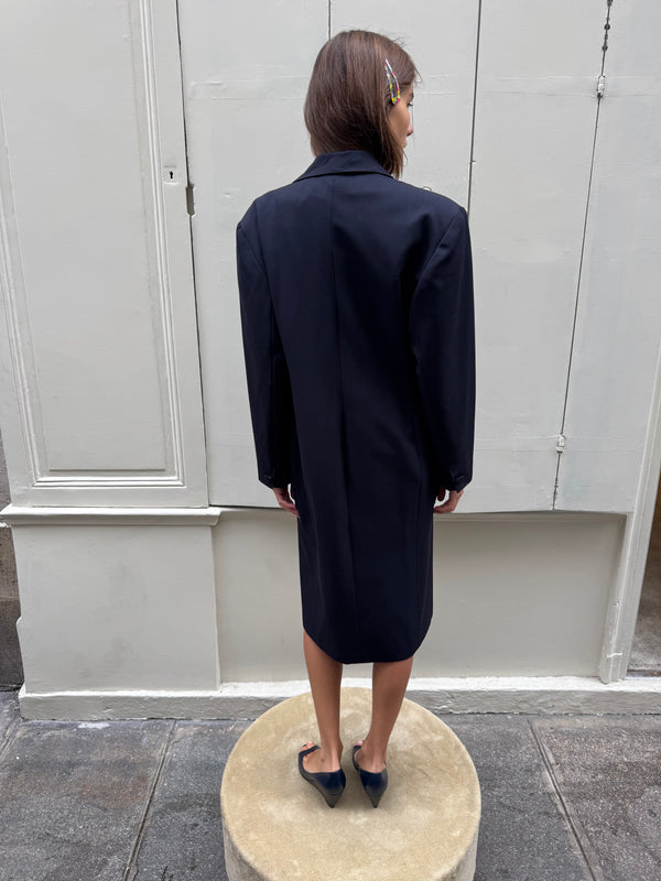 Navy blue wool dress coat