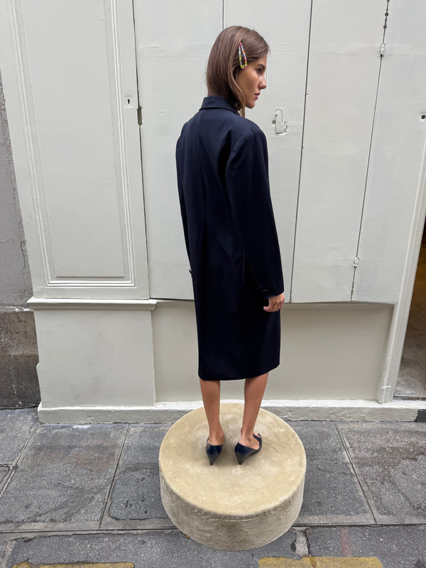 Navy blue wool dress coat