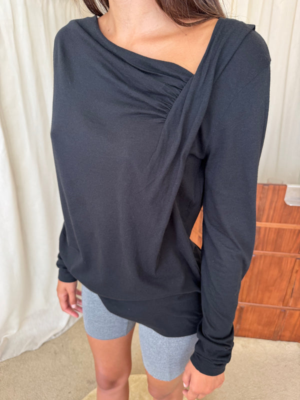 Armani black asymmetric top.