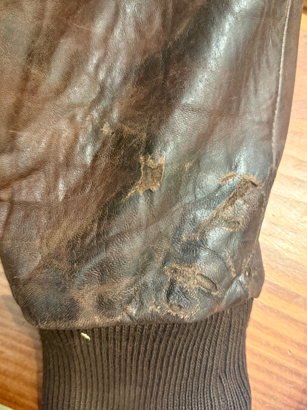 Brown Oversized Leather Bomber Jacket