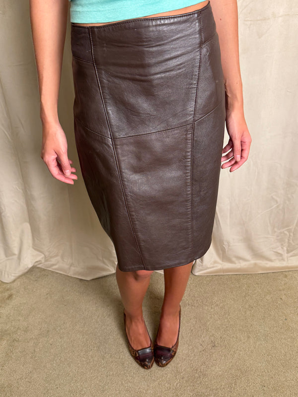 Brown leather skirt