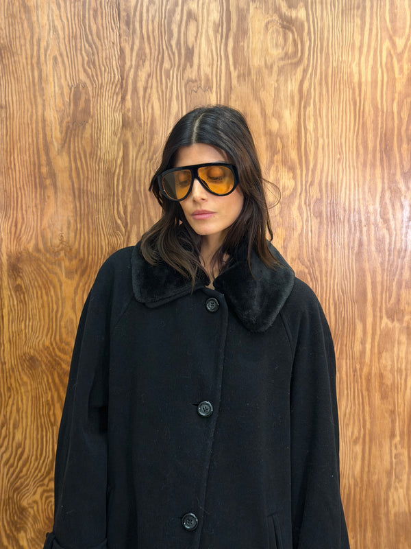 Knee Length wool coat with fur collar