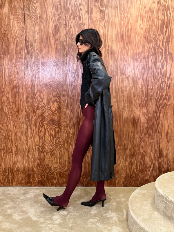 Black Leather Coat with Fur Collar