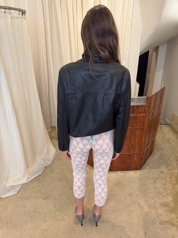 Black leather bomber jacket