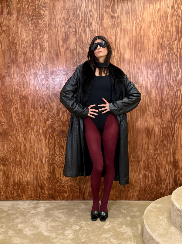 Black Leather Coat with Fur Collar