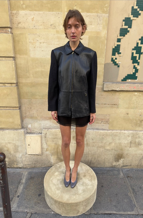 Leather and wool jacket
