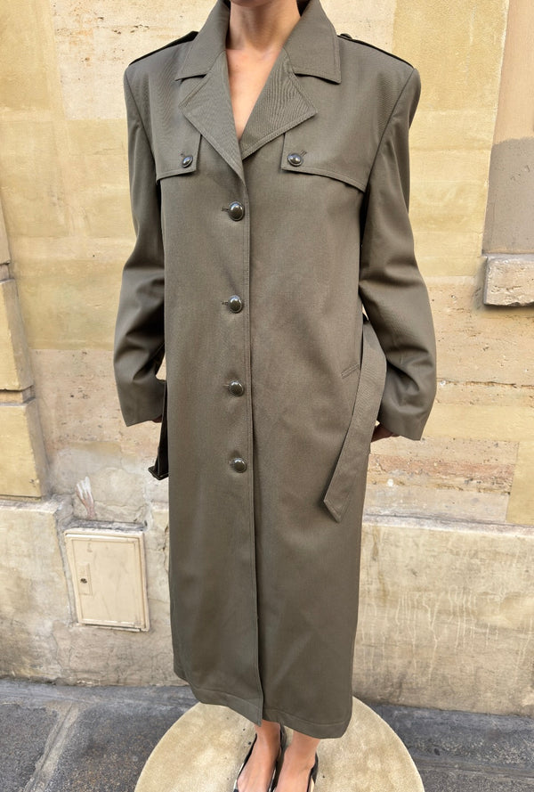 Khaki military trench coat