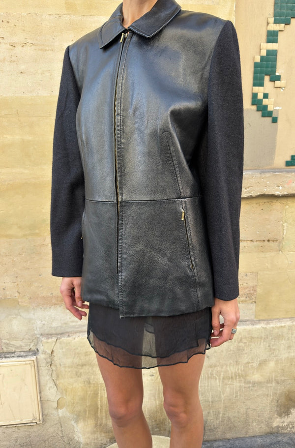 Leather and wool jacket